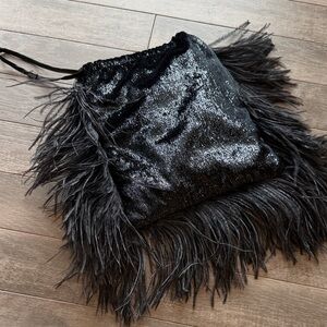 The Attico Black Sequin and Feather Clutch